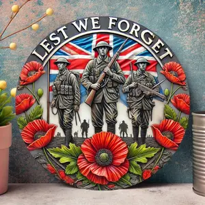 2D Flat Aluminum Metal Commemorative Sign with Poppy Design, Vintage Plaque Decor, 'we Will Remember' Soldier Tribute for Street, Yard, Garden, Home Decor, Vintage Garage Signs