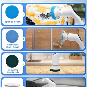 Rechargeable Electric Spin Scrubber with 4 Replaceable Brush Heads and Adjustable Extension Handle