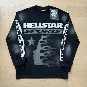 H-Hellstar Loose Fit High Street Washed Long Sleeve T Shirt Thin Lightweight Casual Oversized Tee