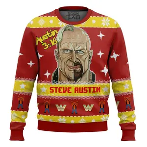 Steve Austin WWE Christmas Ugly Sweater Retro Trendy Ugly Sweater, Sweater Lover Gift For Dad Gift For Mom Outfit For Family Holiday