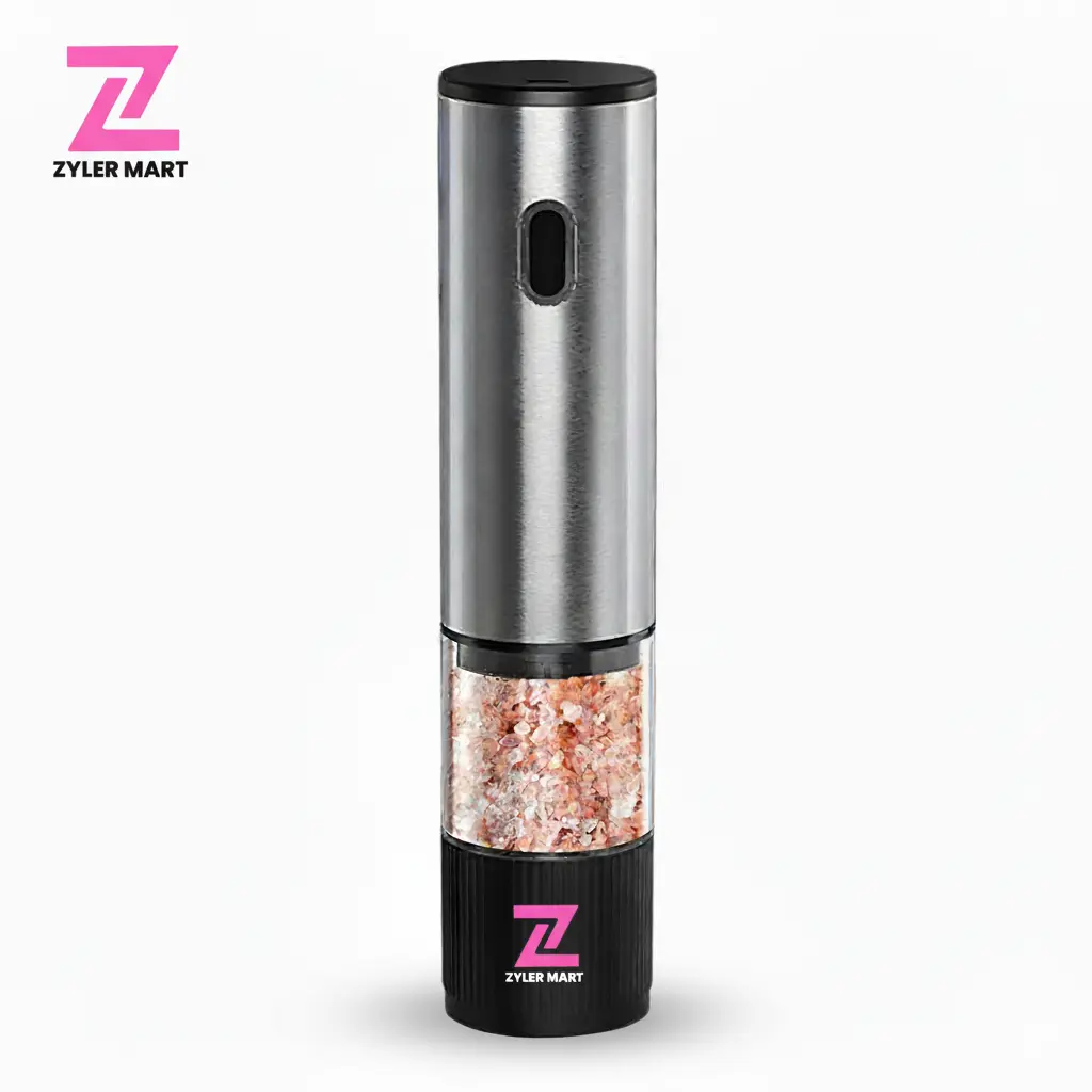 ZYLER Modern 2-Pc Cordless Gravity Electric Salt & Pepper Grinders Set - Salt and Pepper Shaker, Battery-Operated, Automatic Operation, LED Light, Adjustable Coar., Ceramic Grinder, Large Capacity, 8.78x5.35x2.72 inches Home Kitchen BBQ Utensils, Auto Gri