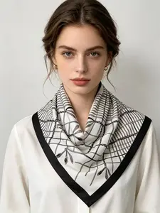 New 70cm Striped Denim Waistband Scarf, Versatile Gingham Triangle Silk Scarf, Loose-Fit All-Season Accessory for Women