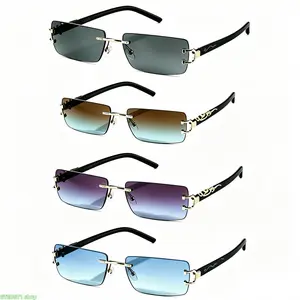 2 Pack Elegant Rimless Gradient Sunglasses With Leopard Decoration Fashion Lightweight Eyewear For Men Women Perfect For Everyday And Stylish Outfits