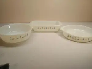 Vintage Fire King Candle Glow Milk Glass Casserole Dishes Loaf Pan (3 Pieces)