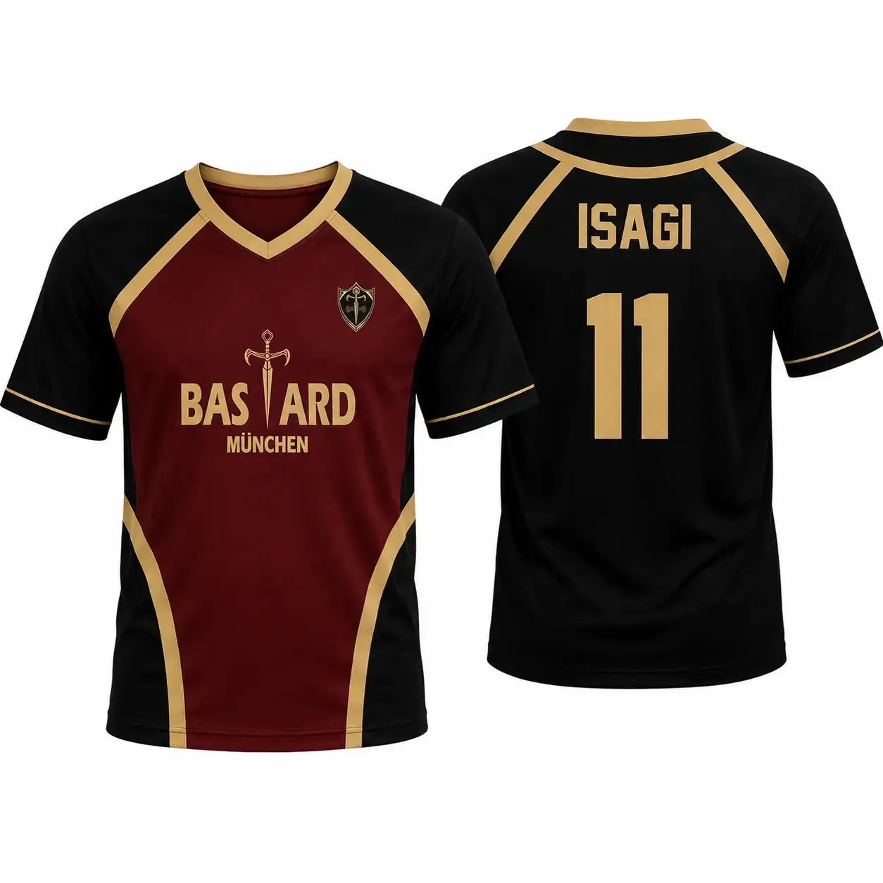 Bastard München Football Jersey - Blue Lock Anime Graphic V-Neck Tee, Lightweight Breathable Mesh Soccer Shirt, Unisex Manga Gift