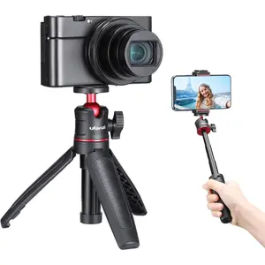 MT-08 Black Mini Tripod for Camera, 1/4" Screw Universal Mount, Extendable Handheld Portable Vlogging Tripod, Video Filming Table Stand