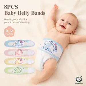Milamini 8 Pack Baby Belly Button Bands – Soft Cotton Umbilical Cord Wraps with Cute Cartoon Patterns, Breathable Infant Belly Bands for Newborns 0–12 Months, Baby Essentials