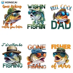 6 Piece Fun Fishing Iron-On Stickers, Latest Design for Clothing, DIY Crafts Heat Transfer Print for T-Shirts, Jackets, Jeans