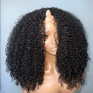 SUKI ORIGINAL Afro Kinky Curly V Part No Leave Out Human Hair Wig 200% Density Brazilian Human Hair Wigs For Black Women Adjustable Clips Ready-to-Wear