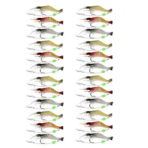 24 Pcs Luminous Shrimp Bait,Soft Fishing Saltwater Lures with Sharp Hooks for Freshwater Saltwater Trout Bass Salmon Crappie Walleye Pike Perch,Halloween Christmas Party Gifts,Hand Tools Kits