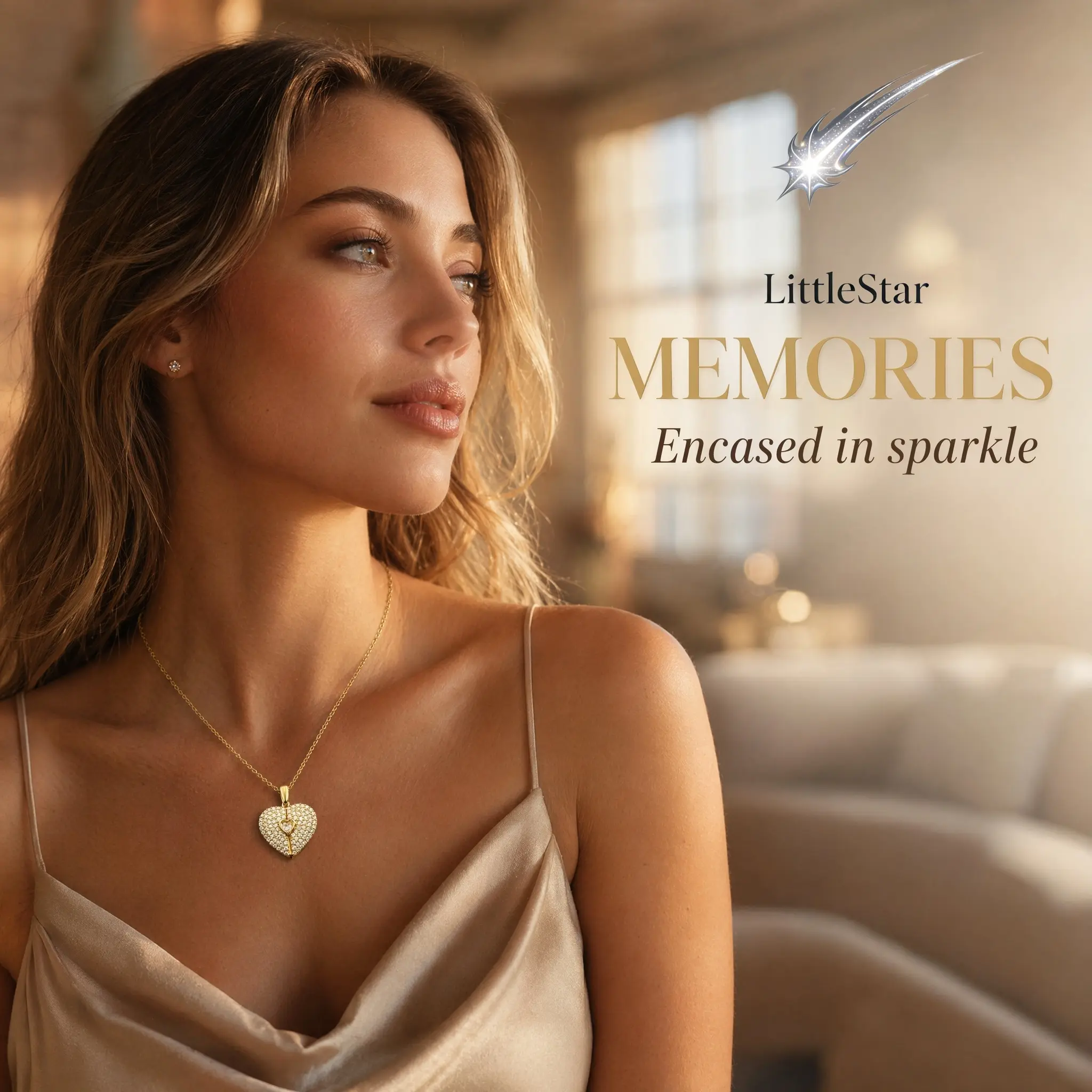 4 Styles Memory Heart Locket Zircon Necklace Collection | Gold & Silver Plated Angel Wing Sun Photo Pendant, Hypoallergenic Dainty Layering Jewelry Gifts for Women, Best Friends, Girlfriend