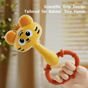 Baby Rattle Toy, Cartoon Animal Infant Rattle, Newborn Grip Training Chewable Soothing Rattle, Washable Teething Toy, Sensory Teether, Suitable for Babies over 0 Months