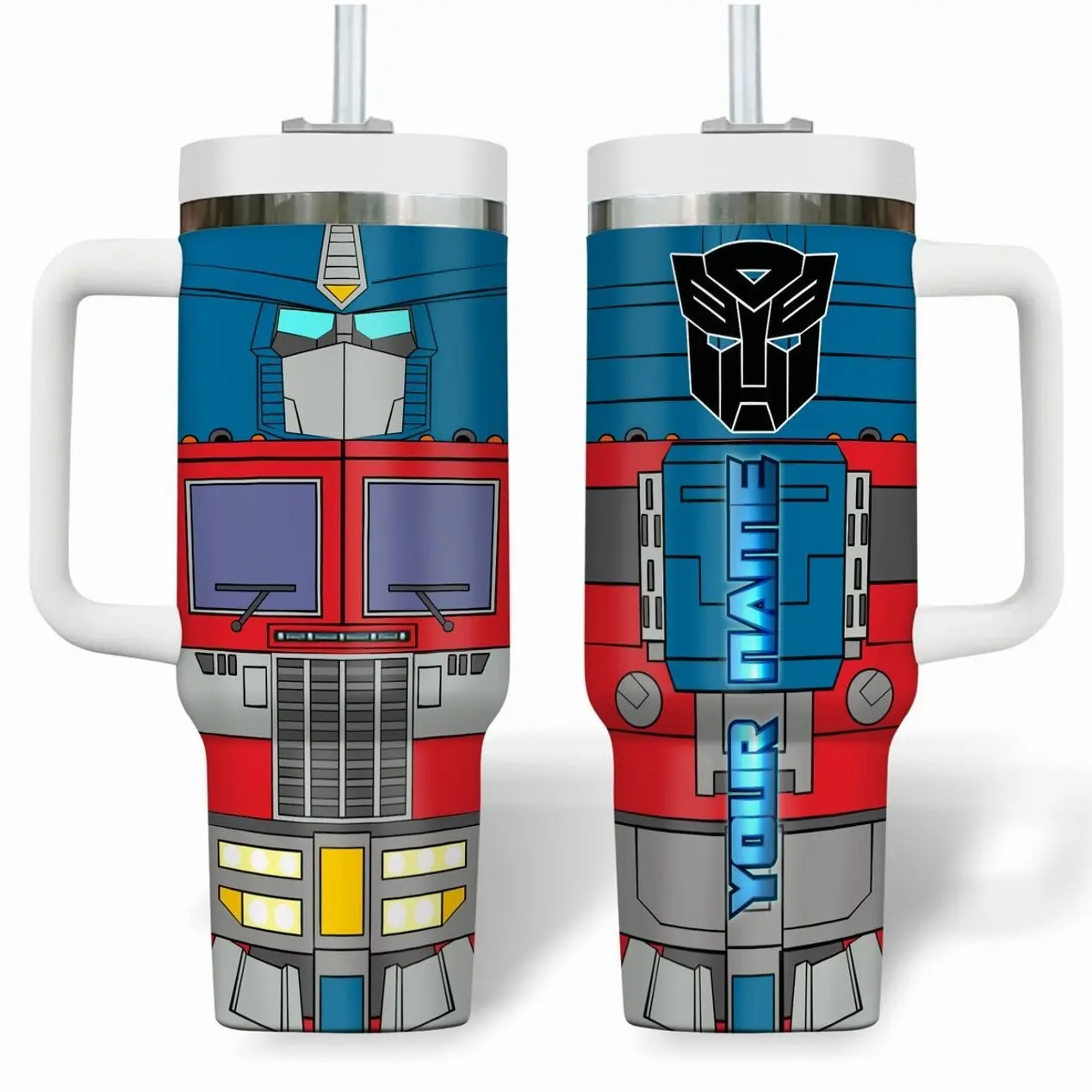 Custom Name Robot Warrior 40oz Tumbler with Handle | Personalized Sci-Fi Mecha Travel Mug | Alien Robot Movie Fan Gift