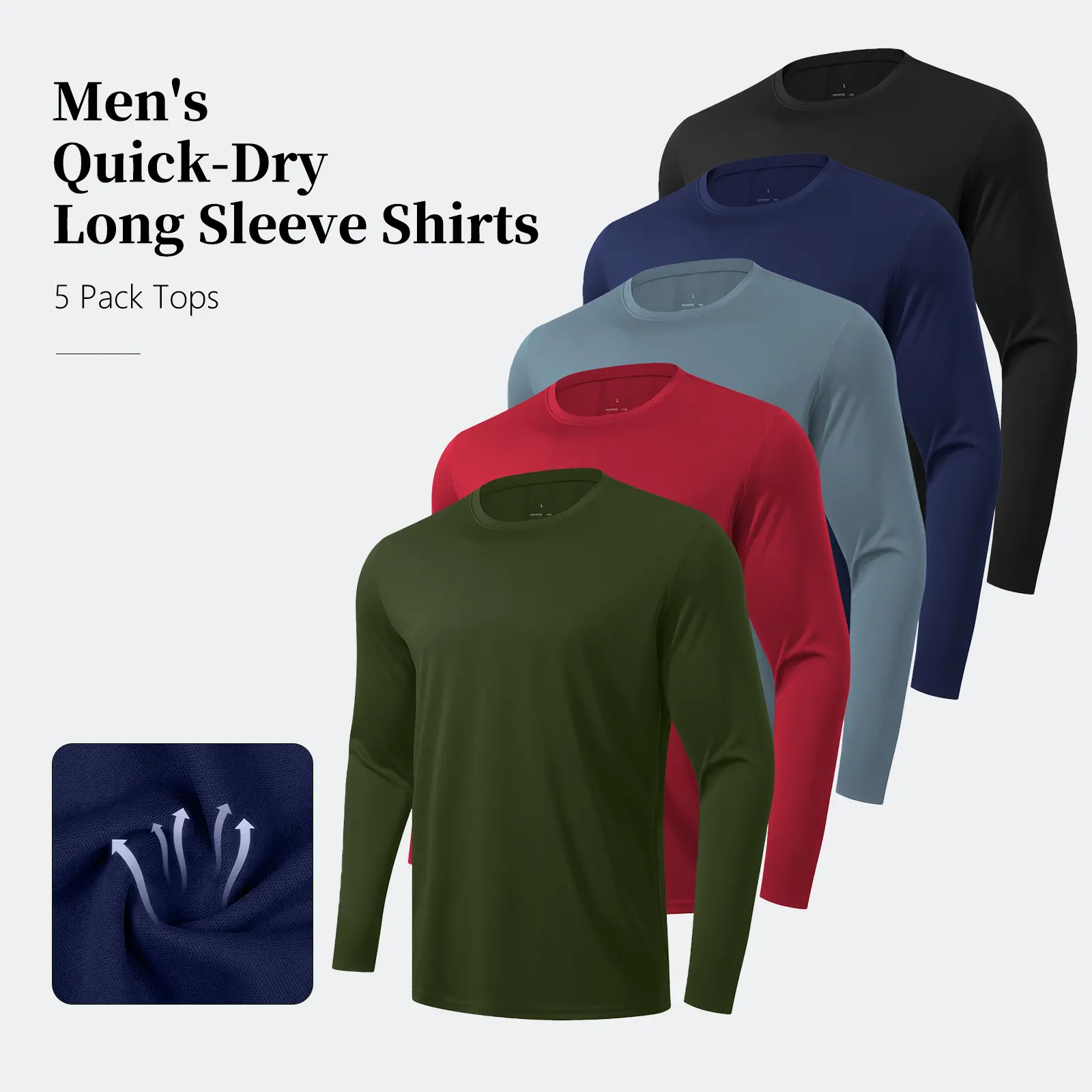5-Pack Men’s Compression Shirts, Long Sleeve Dry Fit Activewear Workout Rash Guards, Gym Athletic Clothes, Athletic Fashion Activewear Base Layer Undershirts for Daily Wear Sportswear, Dry Fit Shirts, Loose Fit
