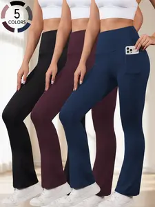 3 Pack Women’s Super Soft Flare Leggings with Pockets, High Waisted Tummy Control Bell Bottom Yoga Pants for Workout Running Yoga Bottoms