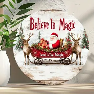 1PC 2D Plane, Round Aluminum Metal Sign, Believe in Magic Santa Claus Decoration, Fashion Wall Art, Suitable for Kitchen, Bathroom, Man Cave, Farmhouse Decoration, Halloween Gift Christmas Gift, 8x8inch