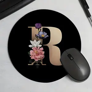 Black-Gold Floral Letter R Round Gaming Mouse Pad, Universal Mouse Pad, Non Slip Mousepad, Desktop Decoration Protection Pad, Non-Slip Rubber Lock Edge Small Size Pad, Suitable For Laptops And Desktops, Custom Gift For Family And Friends