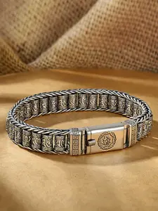 Handmade Buddhist Bead Bracelet for Men with Six-Character Mantra Engraved Adjustable Lucky Charm Retro Spiritual Accessory