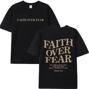 Faith Over Fear Psalms 118:6 Christian Cotton T-Shirt, Oversized Scripture Graphic Tee, Comfort Casual Outfit, Perfect Gift For Believers & Faith-Based Fashion, Ideal Everyday Wear