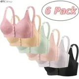 Women's Front Close Padded Sports Bras 6-Pack/3-Pack - Luxury Wire-Free Thin Cotton Fixed Cups, Breathable Adjustable Mom Tank Lingerie for Daily Wear, Mixed Colors