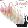 Women's Front Close Padded Sports Bras 6-Pack/3-Pack - Luxury Wire-Free Thin Cotton Fixed Cups, Breathable Adjustable Mom Tank Lingerie for Daily Wear, Mixed Colors