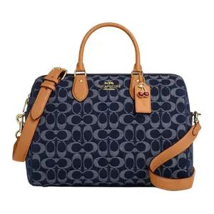 COACH Rowan 30 Large Blue Logo Tote Bag for Women with Zipper Closure