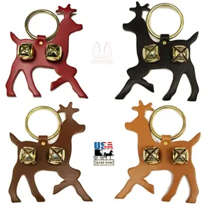 LEATHER REINDEER DOOR CHIME - BUCK with BRASS SLEIGH BELLS - Amish Handmade in USA
