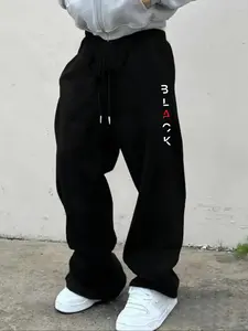 Men's Casual Loose-Fit Graphic Sweatpants, Drawstring Waistband, All-Season Comfortable Pants, Perfect for Daily Wear & Outdoor Activities, Relaxed Sweatpants