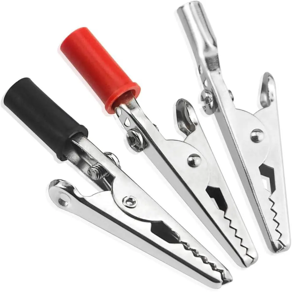 22 PCS Metal Alligator Clips with Plastic Handles, Red & Black Electrical Test Clamps Kit, Spring Clamps for Laboratory Electric Testing Work