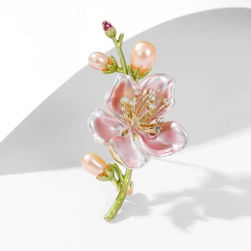 New Elegant Green Jasmine Flower Brooches For Women Sweet Fashion Enamel Pearl Flower Brooch Pins Wedding Party Jewelry Gifts