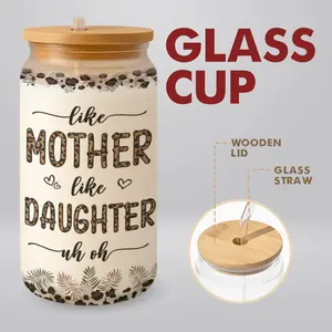 Lock&Knock - Like Mother Like Daughter 16oz Glass Coffee Tumbler - With Lids And Straw - Gifts For Mom And Daughter, Family Members, Glass Bottles