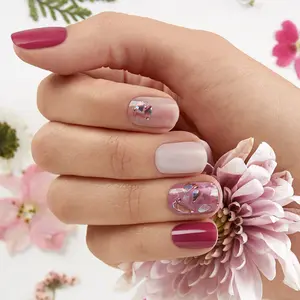 DASHING DIVA Berry Bloodstone Nail Polish Strips - Berry Red & Blush Pink with Marbled & Mosaic Accents