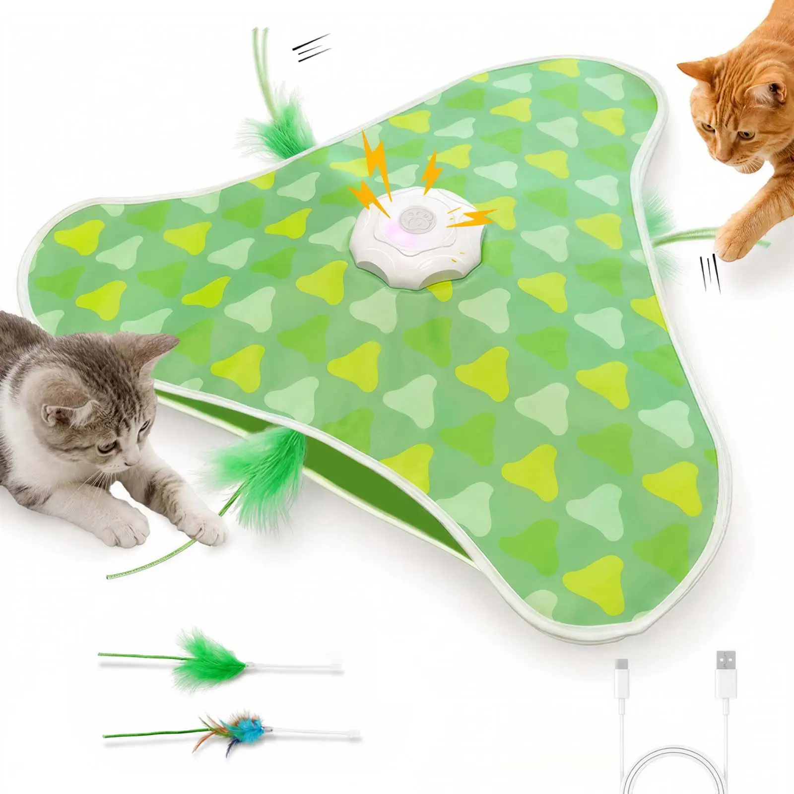 Triangle-shaped cat toy Interactive Unpredicatable Moving Feather Hunting Cat Toy , Hide and Seek Rechargeable Cat toy for bored cat,Automatic Chargeable，Indoor Exercise & Boredom Relief for All Breeds cats#SummerVibes #petlovers