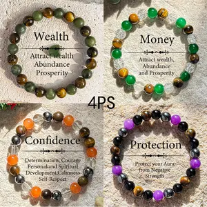 Crystal Bracelet Set 4Pcs - Attract Wealth Boost Confidence Protect Aura Daily Good Vibes for Every Moment
