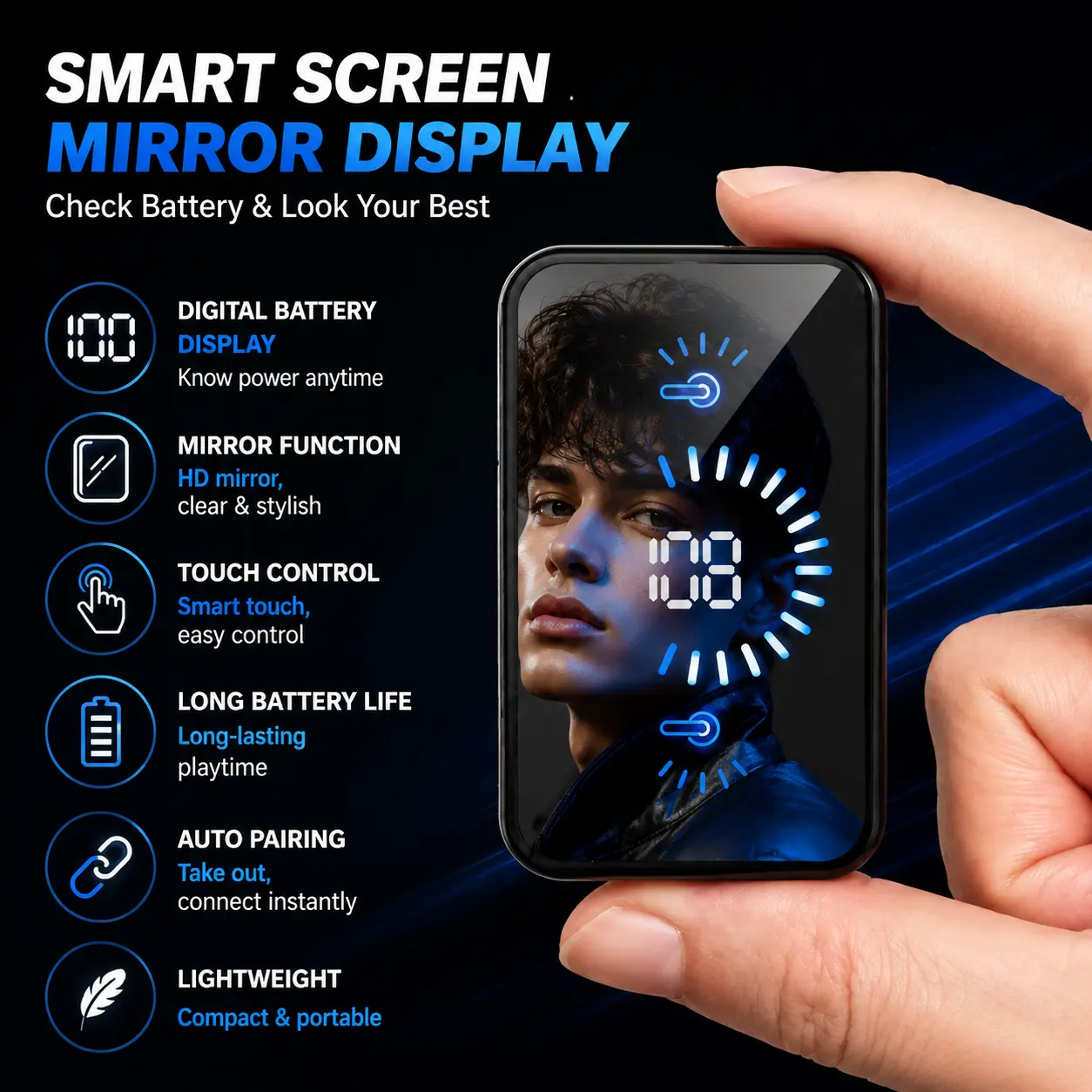 These Smart Screen Earbuds Are More Than Earphones – Mirror Display Charging Case, Built-in Power Bank, Premium HiFi Sound Wireless Headphones