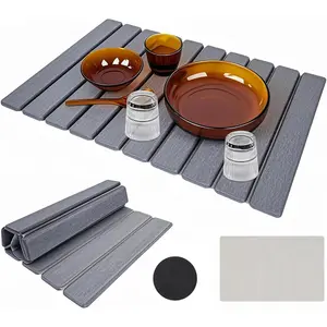 Large Diatomite Counter Drying Mat – 24”x16”, Stone Mat for Dishes, Roll-Up-Saving & Quick-Drying Stone Rack