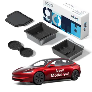 WIGOO Tesla Center Console Organizer for Model Y Juniper Premium & Performance 2025-2026 and Model 3 Highland, Center Console Tray, Armrest Storage Box, Cup Holder, Hidden Storage Box, Tesla accessories