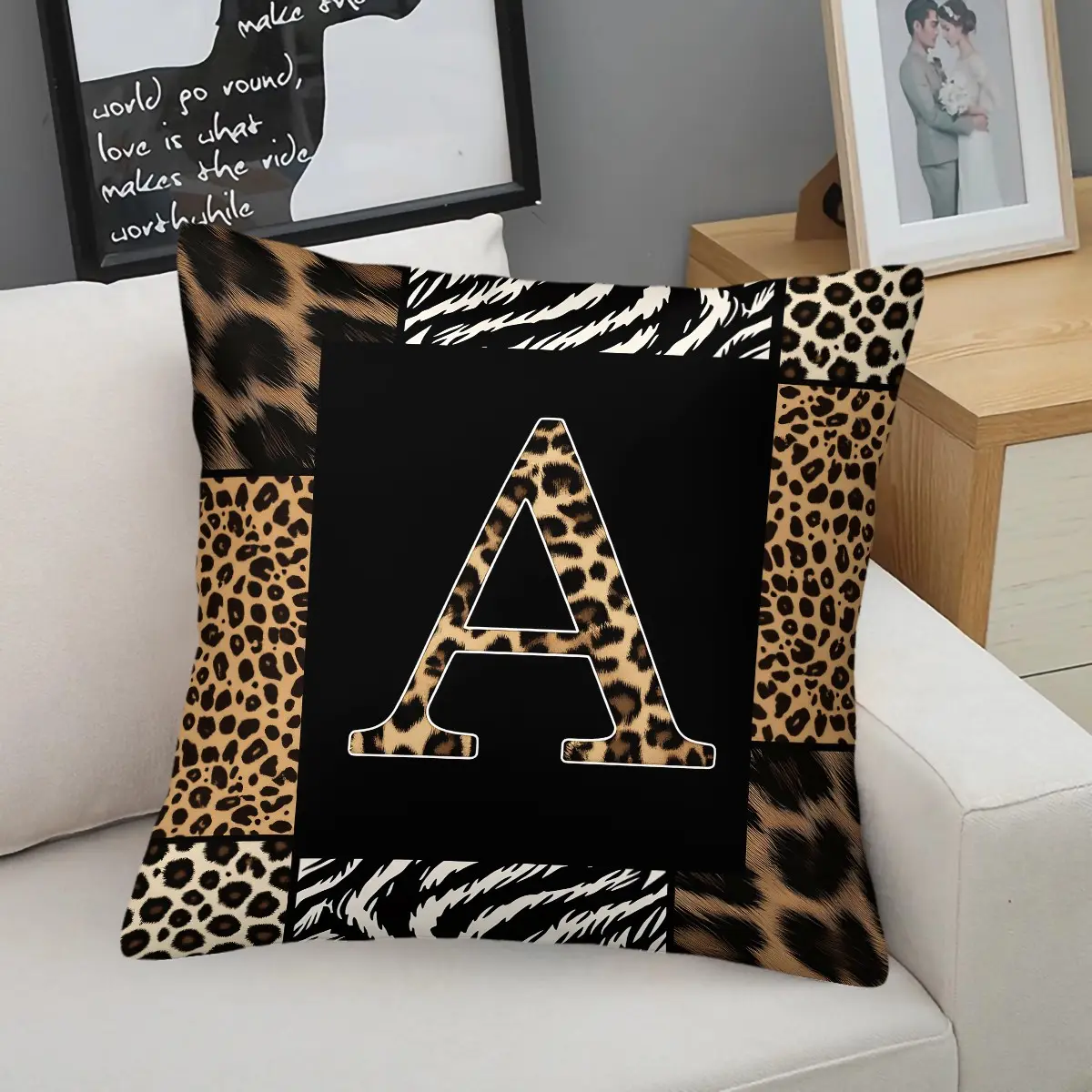 Leopard and Letter Print Throw Pillow, Retro Fashion Decorative Pillow, Home Decorative Cushion, Soft Square Cushion with Zipper Closure, Soft Cushions, Ideal for Sofa, Living Room and Bedroom Decor, Perfect Gift for Trendy Youths