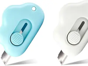 Box Cutter Retractable,Package Opener, Easy Slide Retractable Cute Box Cutter for for opening daily express boxes, envelopes, packages and more (3 Pcs Cloud Mini Cutter)