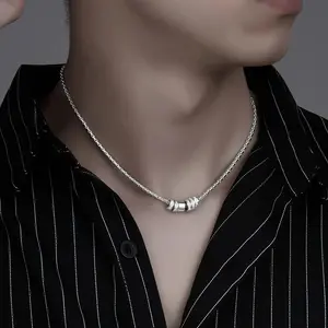 Sparkling diamond circle clavicle chain - men's trendy fashion slim waist stainless steel necklace - unisex couple style - trendy and versatile