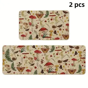 Mushroom & Butterfly Pattern Kitchen Mat, Durable Decorative Mat, 2 Counts/set Non-slip Kitchen Rug, Rectangular Home Decor Floor Mat for Kitchen Living Room Bedroom