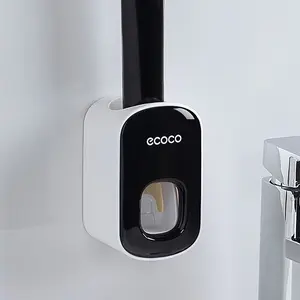 No Drill Luxury Automatic Toothpaste Dispenser, One Press Squeezer, Wall Mount Toothbrush Holder, Bathroom Storage Organizer