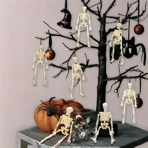 Mini Posable Skeleton Figures Set, 10pcs Halloween Elements Small Plastic Jointed Skeletons for Halloween Party Decorations, Spooky Haunted House Accessories