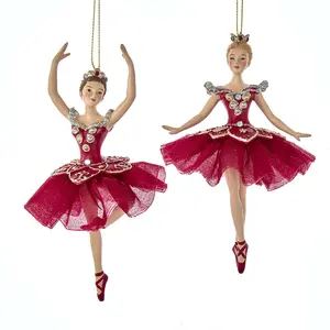 Kurt Adler Regal Red Ballerina Ornaments Set of 2 Assorted Resin Christmas Tree Decorations with Gemstone Accents & Pointe Slippers 6.25 Inches Tall