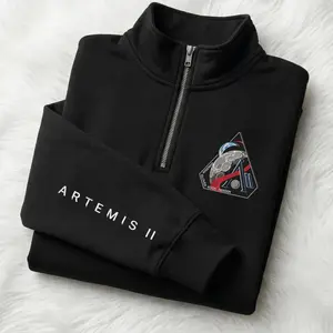 Embroidered NASA Artemis 2 Mission Logo Quarter Zip Sweatshirt – Pullover | NASA Shirts | Retrun To The Moon