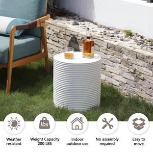 NAGA BAHNA 15" Decorative Concrete Garden Stool, Small Round Accent Table for Indoor & Outdoor Use, Stone End Table, Plant Stand