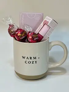 Warm & Cozy Valentine Mug Gift Set - Includes Coffee Mug, Hand Sanitizer, Liquid Blush, and Lindor Chocolate Truffles - Perfect for Valentine's Day