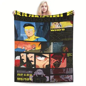The cartoon Invincible printed blanket is soft, warm and durable, perfect for living room, bedroom, bed or camping home furnishings