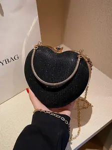 Women's Elegant Heart Shaped Evening Bag, Exquisite Trendy Chain Strap Clutch Bag, Fashionable Bag for Party Decoration