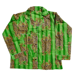 Green Striped Tiger Pajama Set Cotton